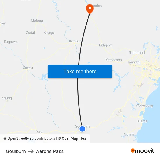 Goulburn to Aarons Pass map