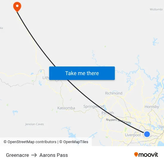 Greenacre to Aarons Pass map