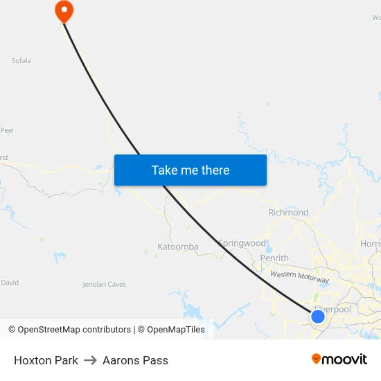 Hoxton Park to Aarons Pass map