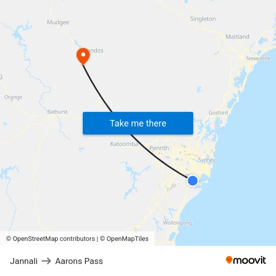 Jannali to Aarons Pass map