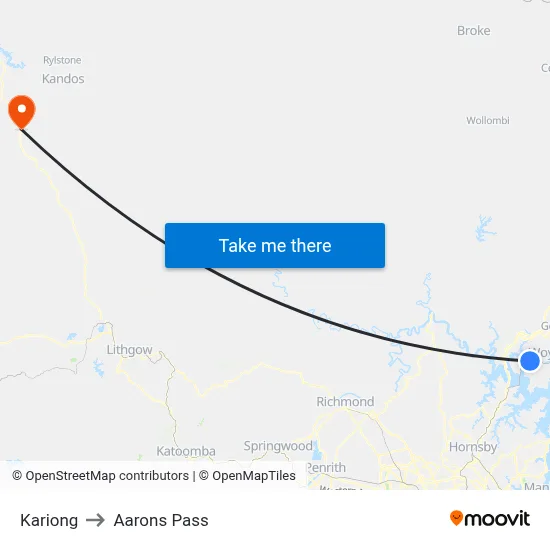 Kariong to Aarons Pass map