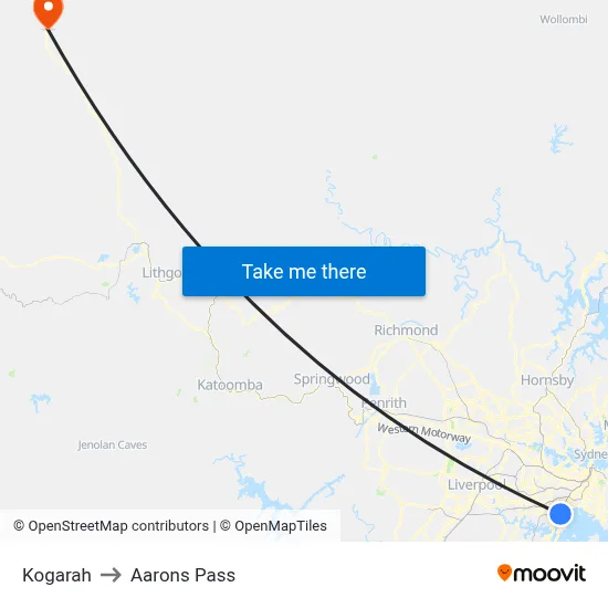 Kogarah to Aarons Pass map