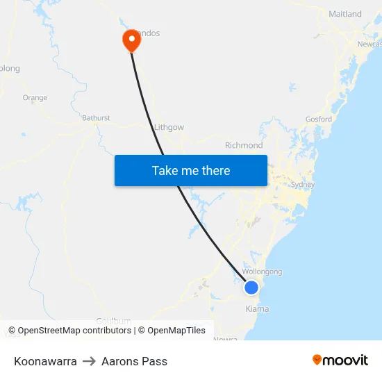 Koonawarra to Aarons Pass map