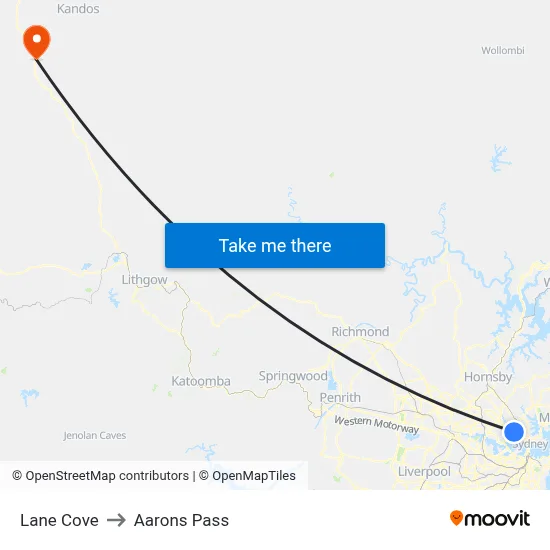 Lane Cove to Aarons Pass map