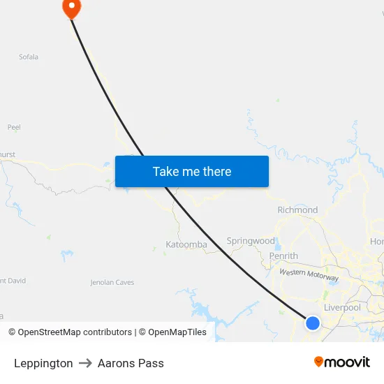 Leppington to Aarons Pass map