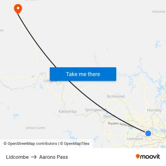 Lidcombe to Aarons Pass map