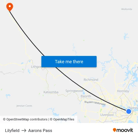 Lilyfield to Aarons Pass map