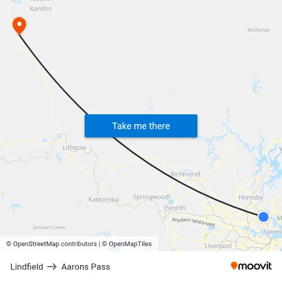 Lindfield to Aarons Pass map