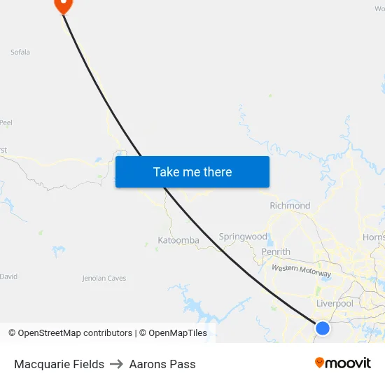 Macquarie Fields to Aarons Pass map