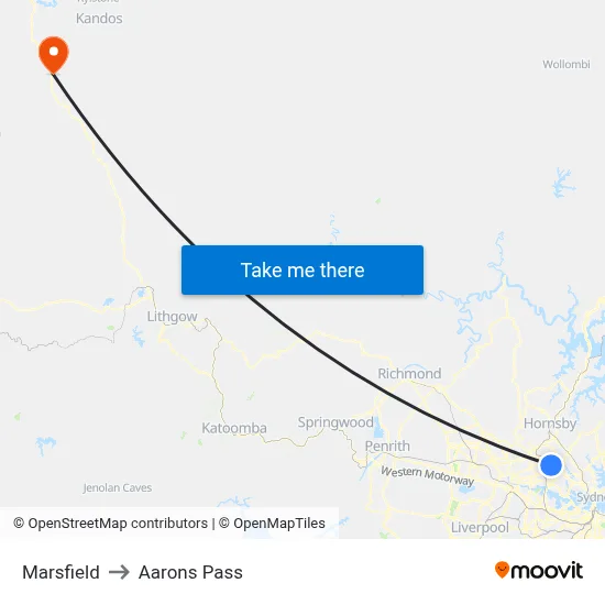 Marsfield to Aarons Pass map