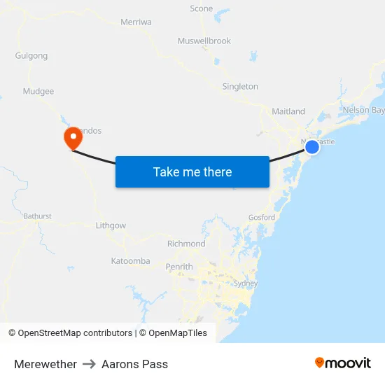 Merewether to Aarons Pass map