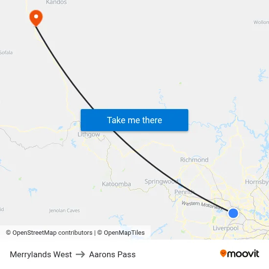 Merrylands West to Aarons Pass map