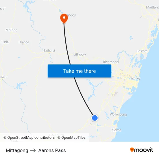 Mittagong to Aarons Pass map
