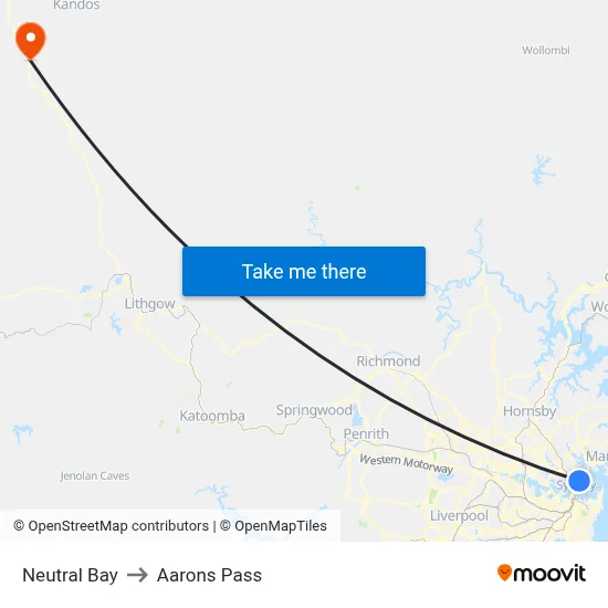 Neutral Bay to Aarons Pass map