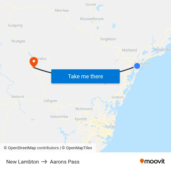 New Lambton to Aarons Pass map