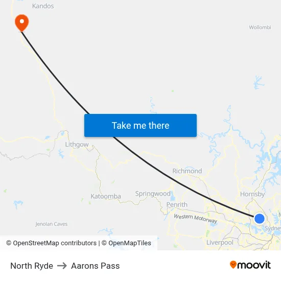 North Ryde to Aarons Pass map