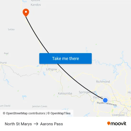 North St Marys to Aarons Pass map