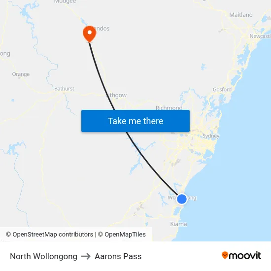 North Wollongong to Aarons Pass map