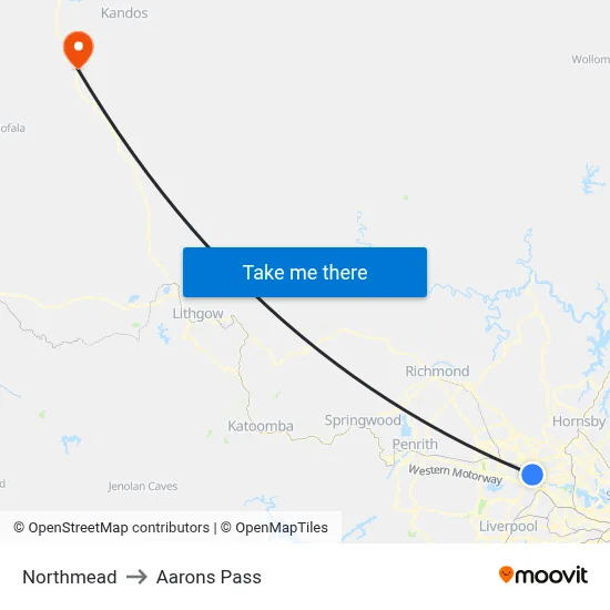 Northmead to Aarons Pass map