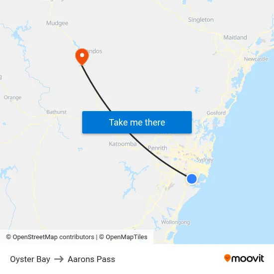 Oyster Bay to Aarons Pass map