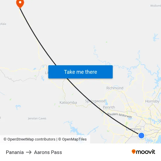 Panania to Aarons Pass map