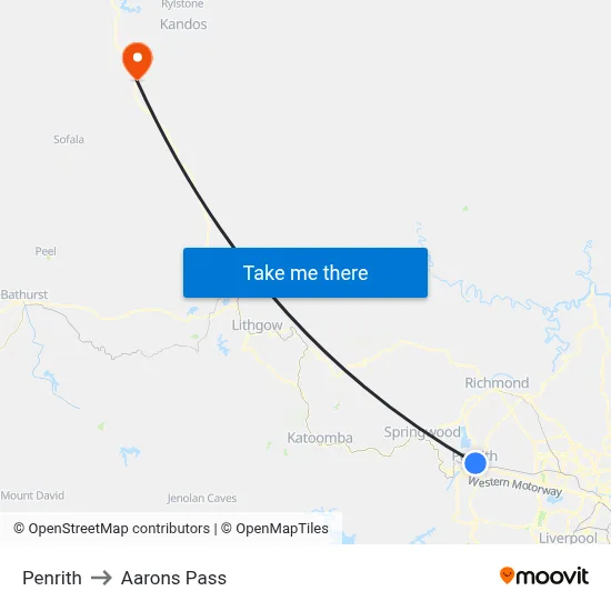 Penrith to Aarons Pass map