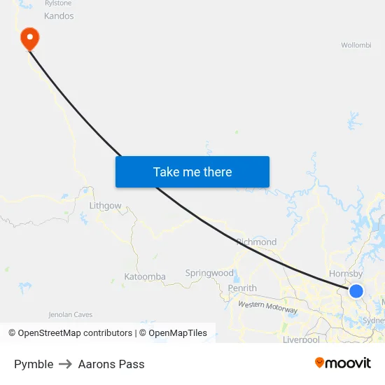 Pymble to Aarons Pass map