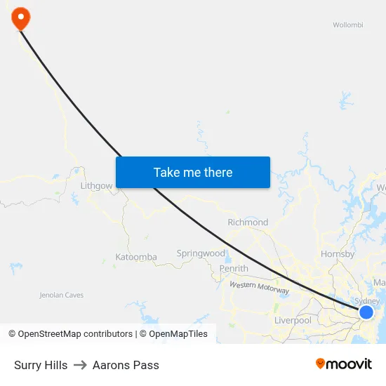 Surry Hills to Aarons Pass map