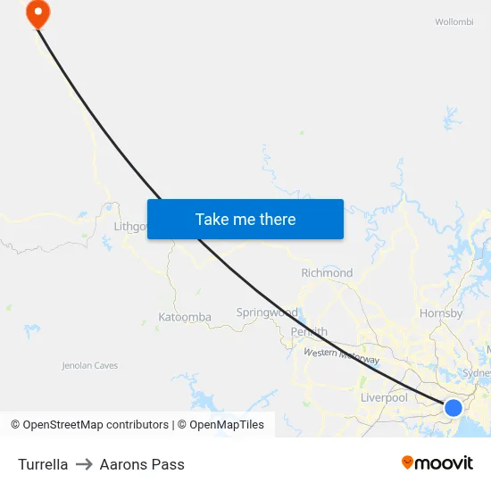 Turrella to Aarons Pass map