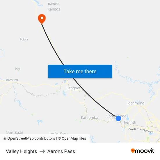 Valley Heights to Aarons Pass map