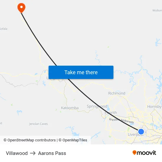 Villawood to Aarons Pass map