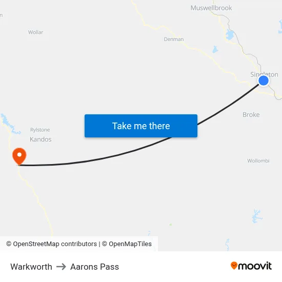 Warkworth to Aarons Pass map