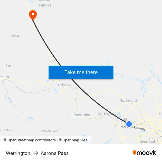 Werrington to Aarons Pass map