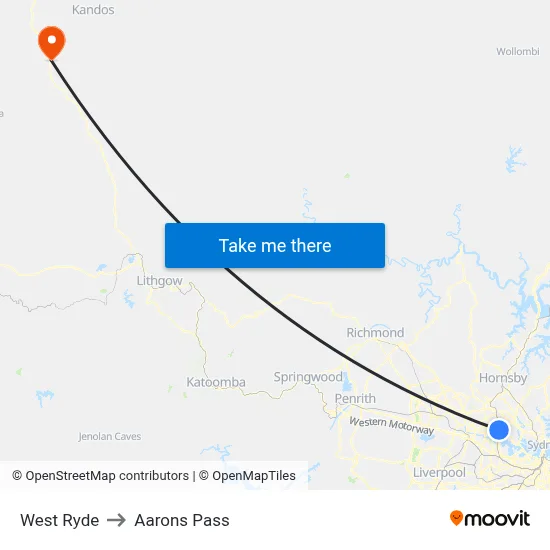 West Ryde to Aarons Pass map
