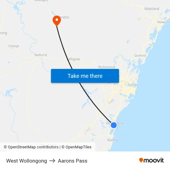 West Wollongong to Aarons Pass map
