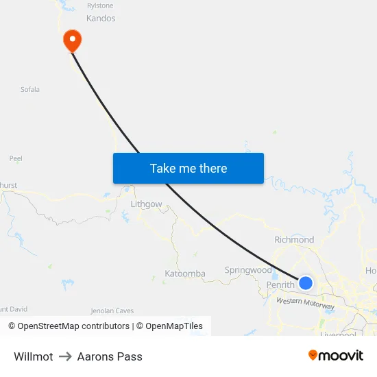 Willmot to Aarons Pass map