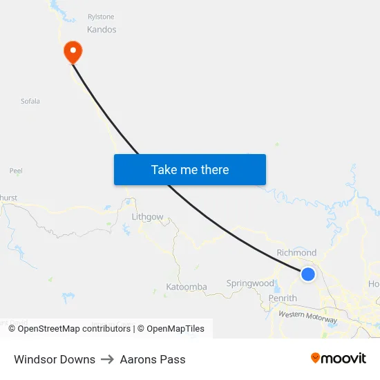 Windsor Downs to Aarons Pass map