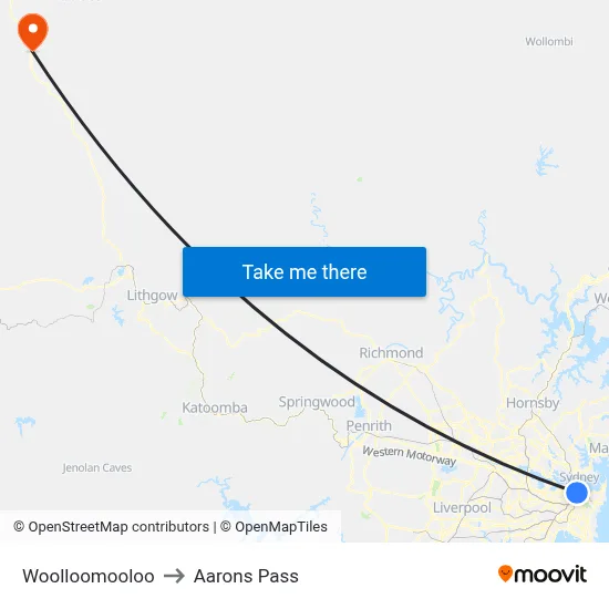 Woolloomooloo to Aarons Pass map