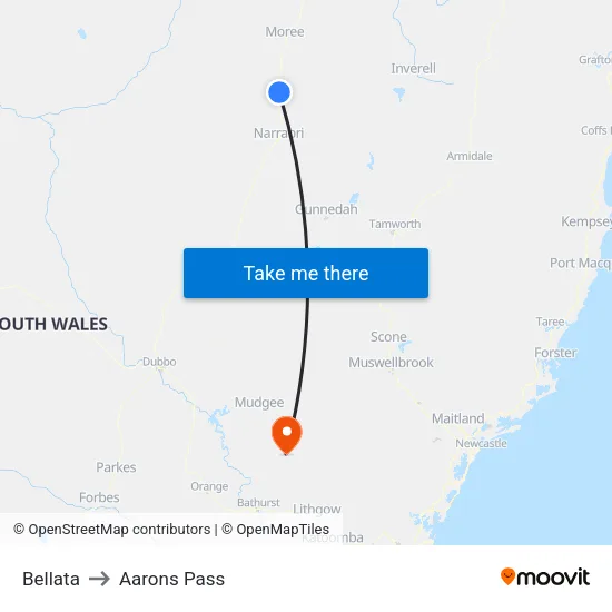 Bellata to Aarons Pass map