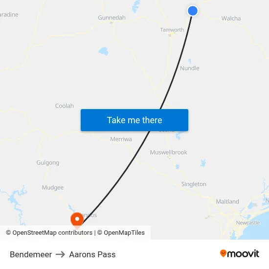 Bendemeer to Aarons Pass map