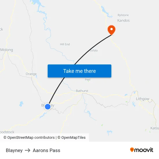 Blayney to Aarons Pass map