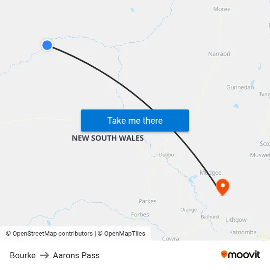 Bourke to Aarons Pass map