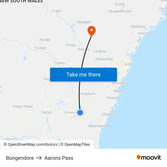 Bungendore to Aarons Pass map