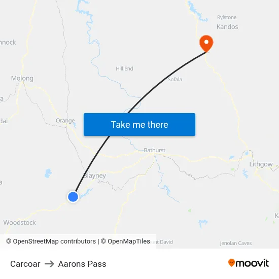 Carcoar to Aarons Pass map
