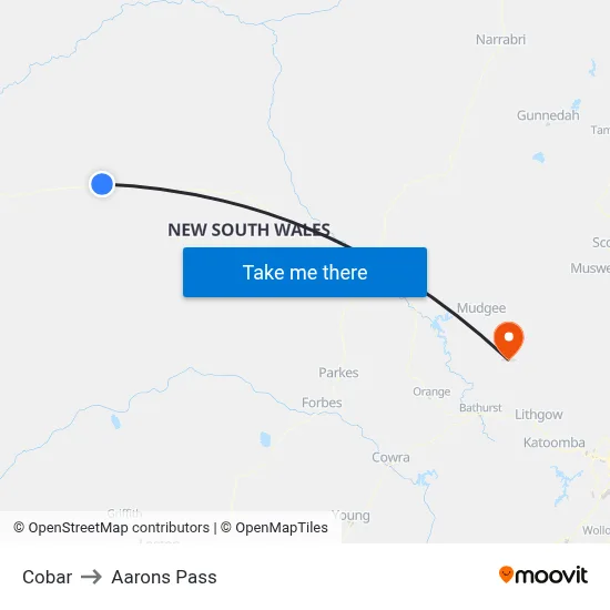Cobar to Aarons Pass map