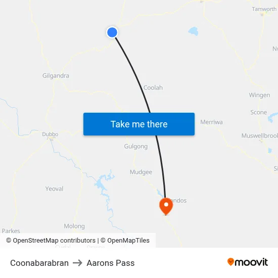 Coonabarabran to Aarons Pass map