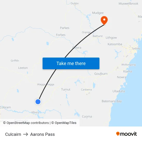 Culcairn to Aarons Pass map
