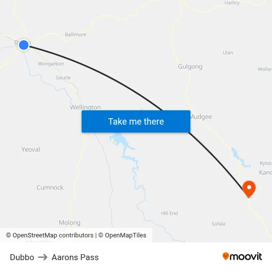 Dubbo to Aarons Pass map