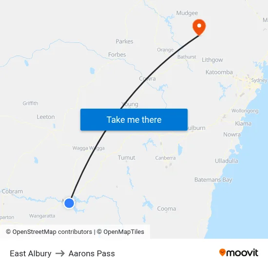 East Albury to Aarons Pass map