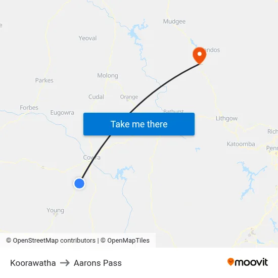 Koorawatha to Aarons Pass map